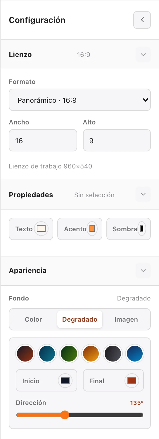 Panel de configuración