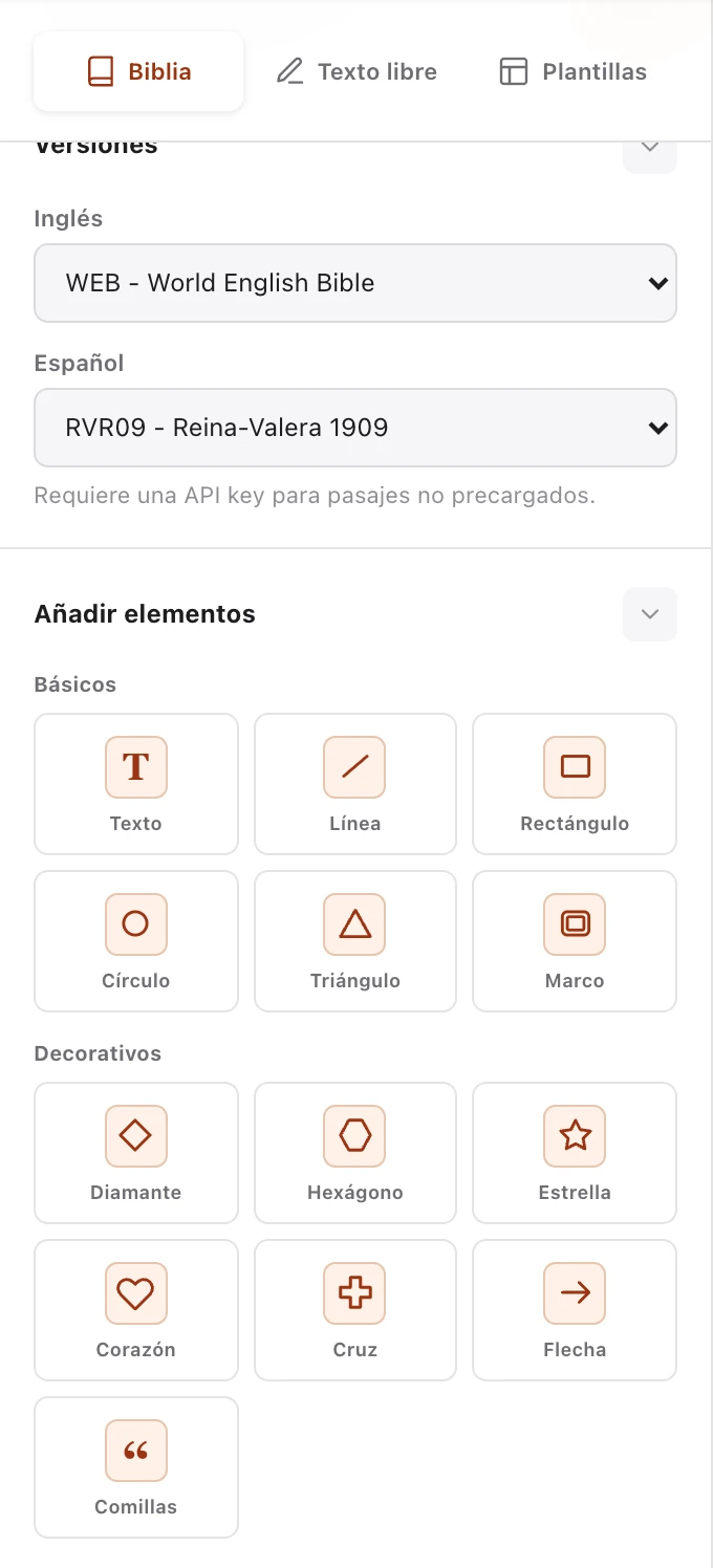 Panel de contenido en modo Biblia