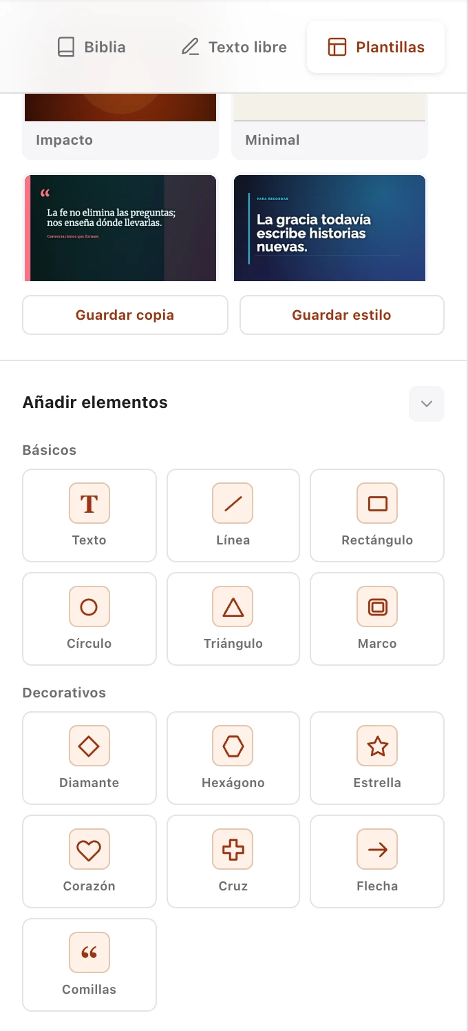 Panel de plantillas
